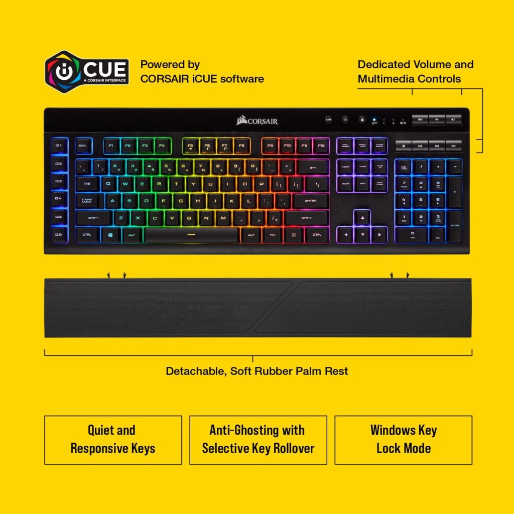 CORSAIR K57 RGB Wireless Gaming Keyboard - 1ms response time with Slipstream Wireless - Connect with USB dongle, Bluetooth or wired - Individually Backlit RGB Keys, Black