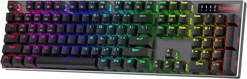 Redragon K556 RGB LED Backlit Wired Mechanical Gaming Keyboard, 104 Keys Hot-Swap Mechanical Keyboard w/Aluminum Base, Upgraded Socket and Noise Absorbing Foams, Soft Tactile Brown Switch
