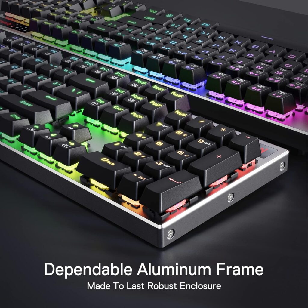 Redragon K556 RGB LED Backlit Wired Mechanical Gaming Keyboard, 104 Keys Hot-Swap Mechanical Keyboard w/Aluminum Base, Upgraded Socket and Noise Absorbing Foams, Soft Tactile Brown Switch